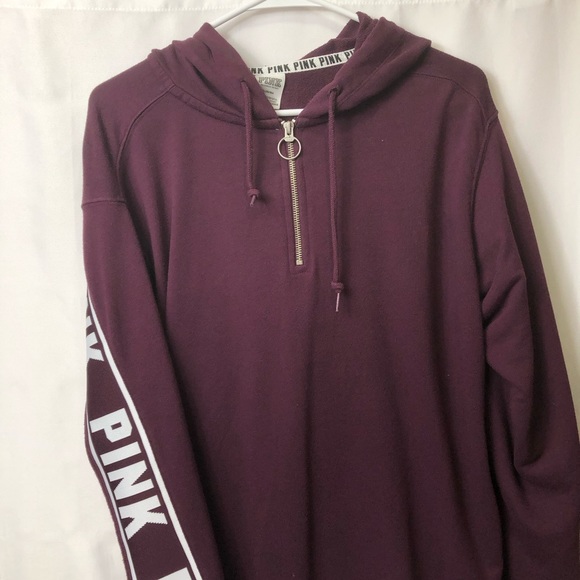PINK Victoria's Secret Jackets & Blazers - PINK Maroon Quarter Zip Hooded Sweatshirt